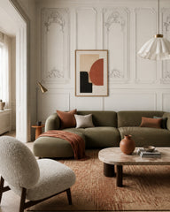 White baroque panel wallpaper in a designer living room.