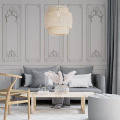 Custom White Baroque Panel Wallpaper with Ornate Decorative Detailing
