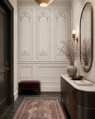 White baroque panel wallpaper in a designer entrance hall.