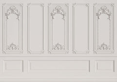Custom White Baroque Panel Wallpaper with Ornate Decorative Detailing
