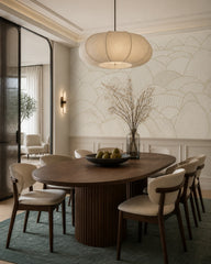 Art Deco hills wallpaper in a refined dining area.