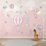 Kids Wall Murals Pink Mountains Cute Animals Balloon Wallpaper for Kids