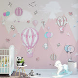 Kids Wall Murals Pink Mountains Cute Animals Balloon Wallpaper for Kids