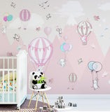 Kids Wall Murals Pink Mountains Hot Air Balloons Stars and Clouds Wallpaper for Kids