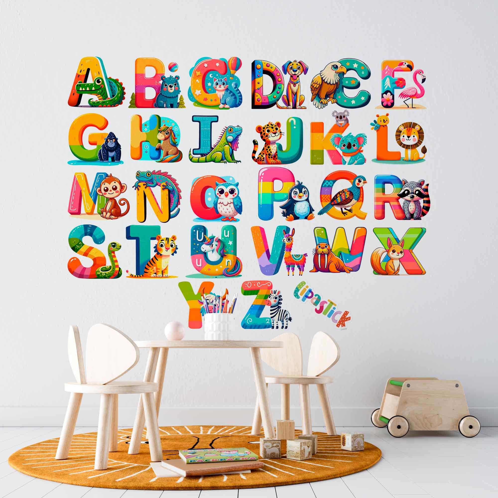 Animal Alphabet Wall Decals Educational ABC Wall Stickers for Kids