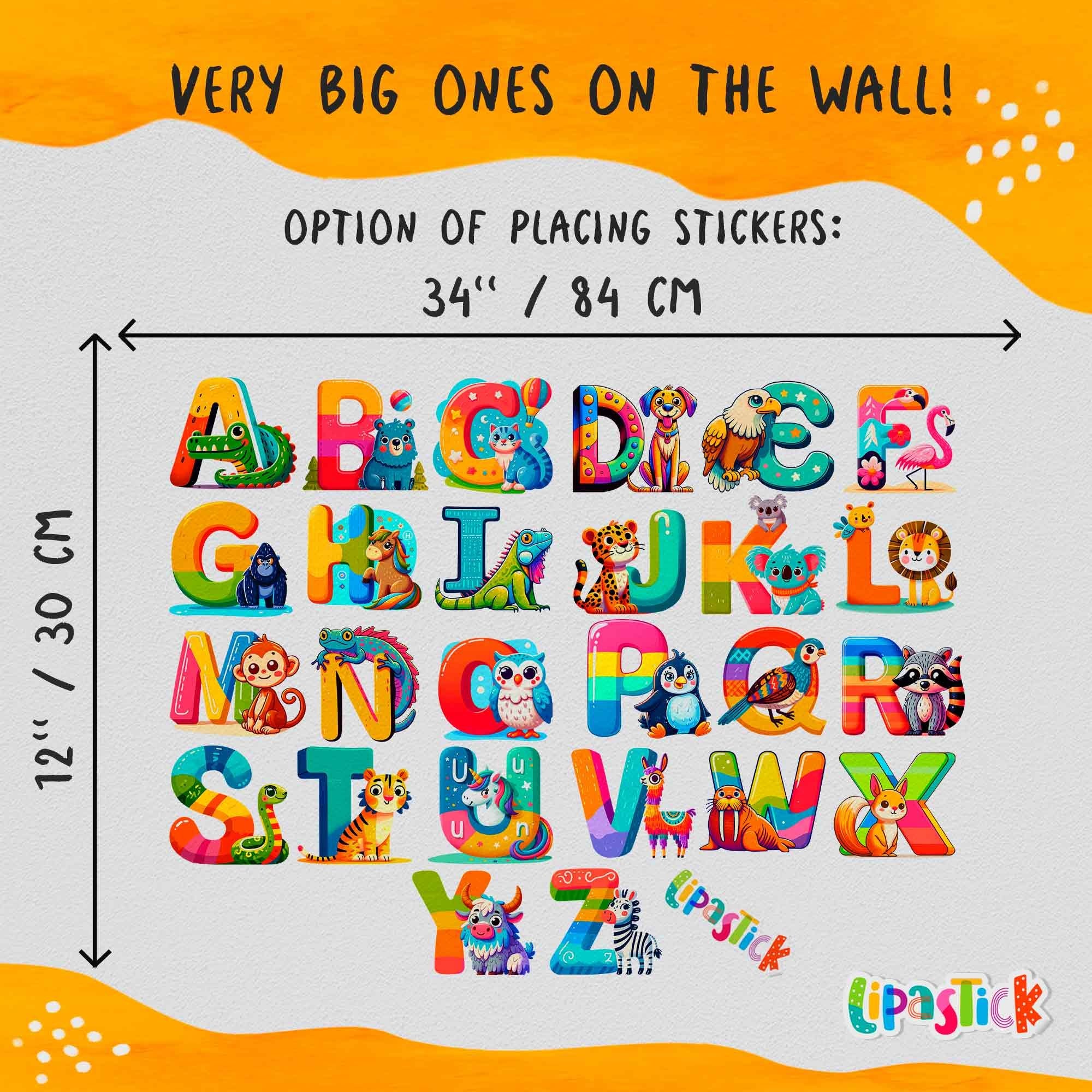 Animal Alphabet Wall Decals Educational ABC Wall Stickers for Kids