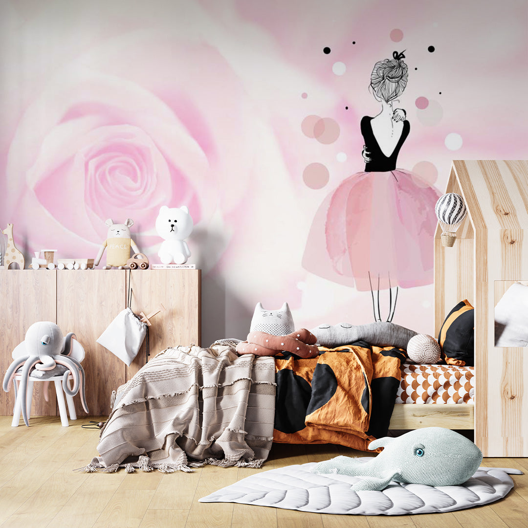 Kids Wall Mural Large Pink Rose Blossom Girl Wallpaper