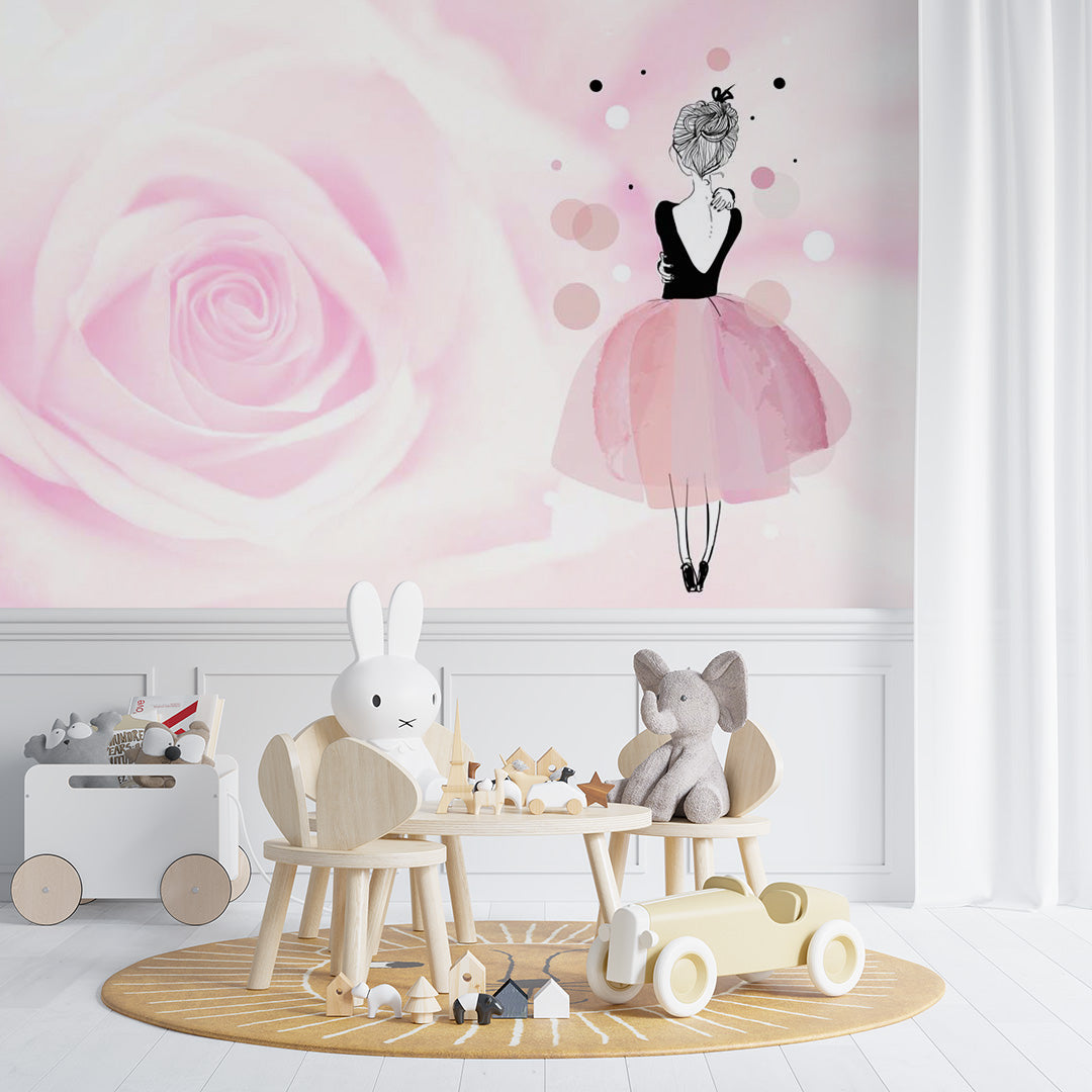 Kids Wall Mural Large Pink Rose Blossom Girl Wallpaper