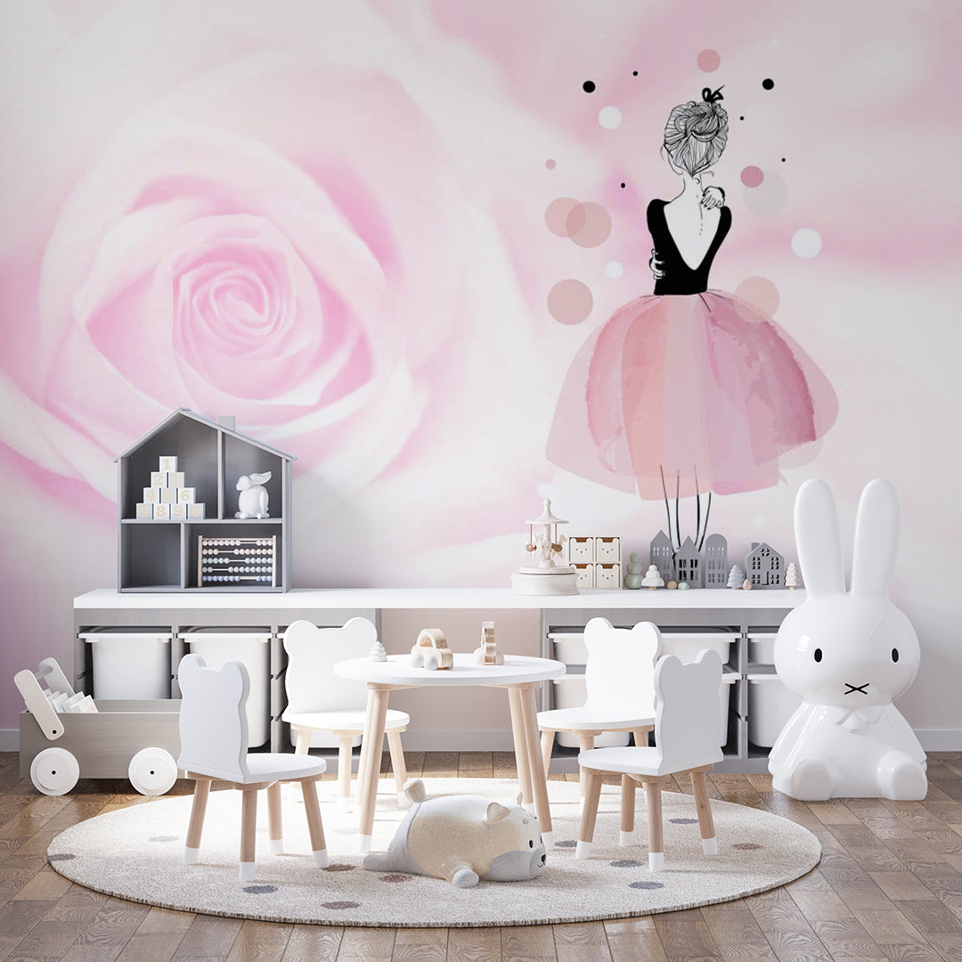 Kids Wall Mural Large Pink Rose Blossom Girl Wallpaper