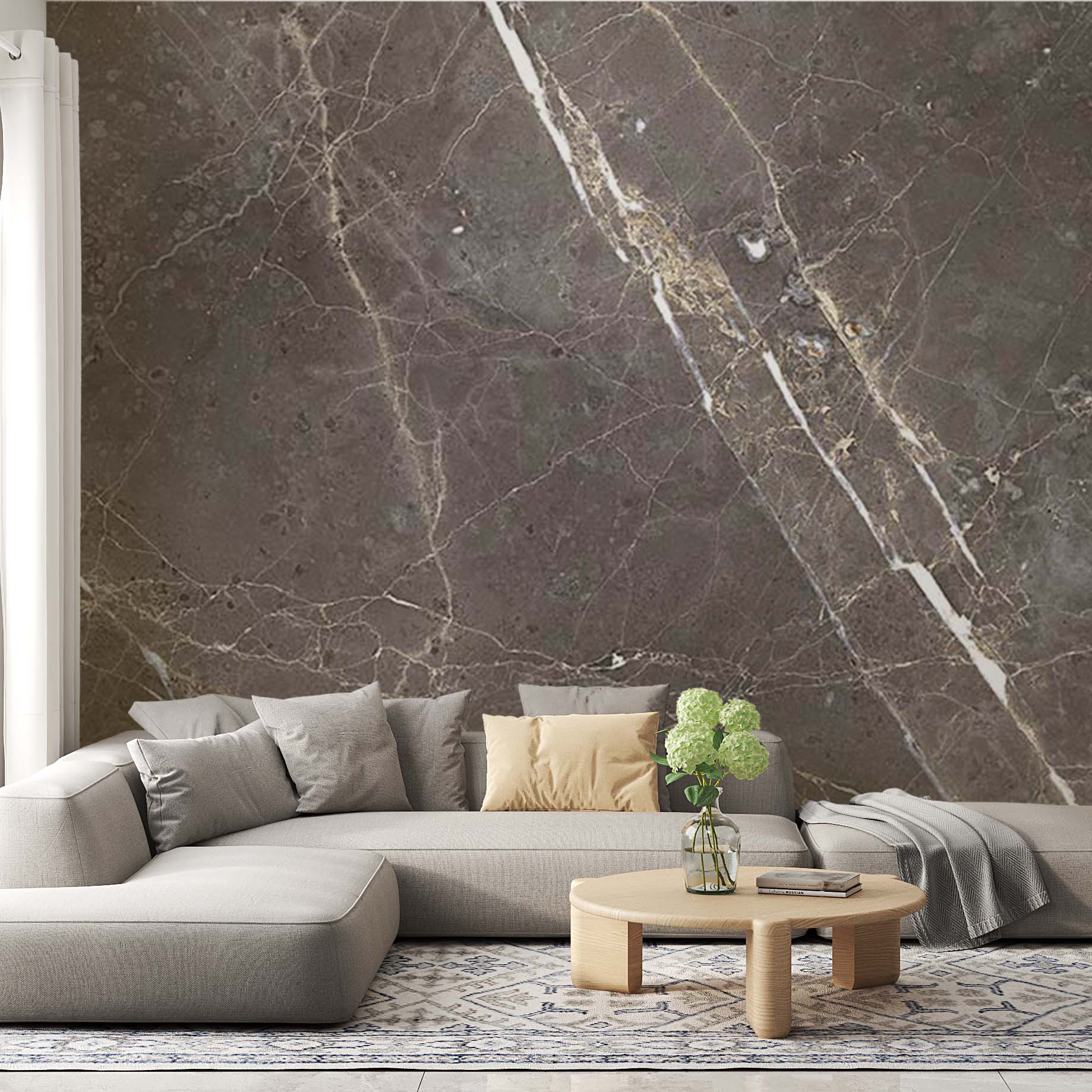 Dark Gray Stone Wall Mural Art Marble Abstract Wallpaper