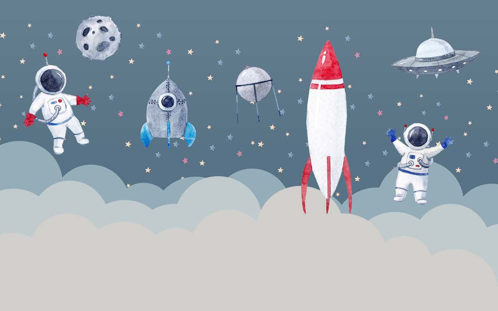 Astronauten en raketten tussen de sterren behang
