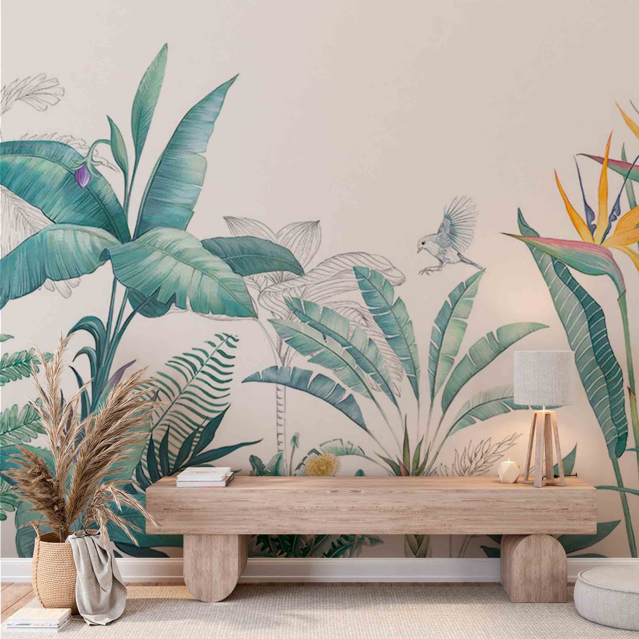 Botanical Wallpaper Plant Motifs Green Exotic Tropical Wall Mural