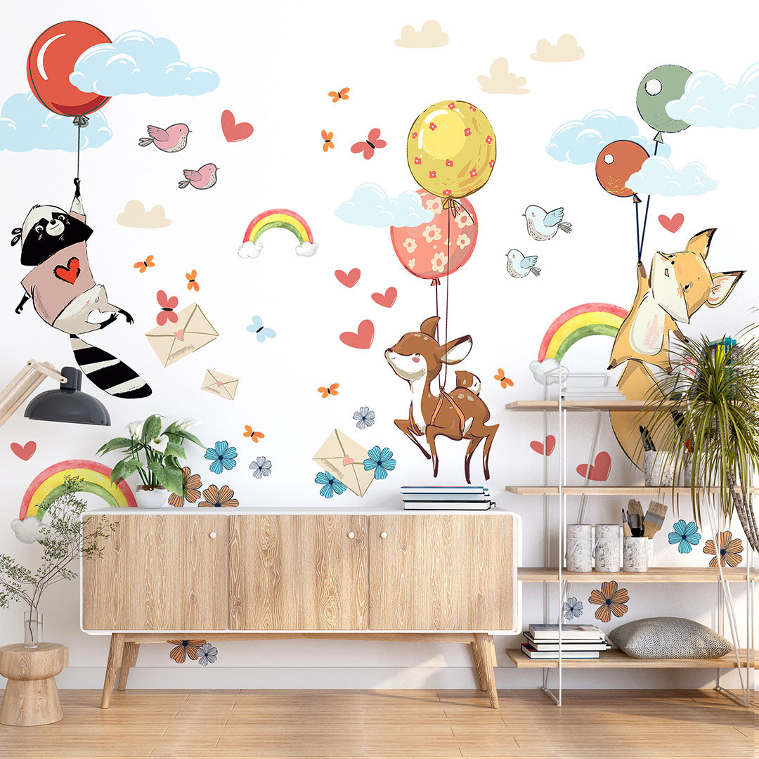 Hot Air Balloon Wall Decals for Kids Rooms Animal Wall Stickers