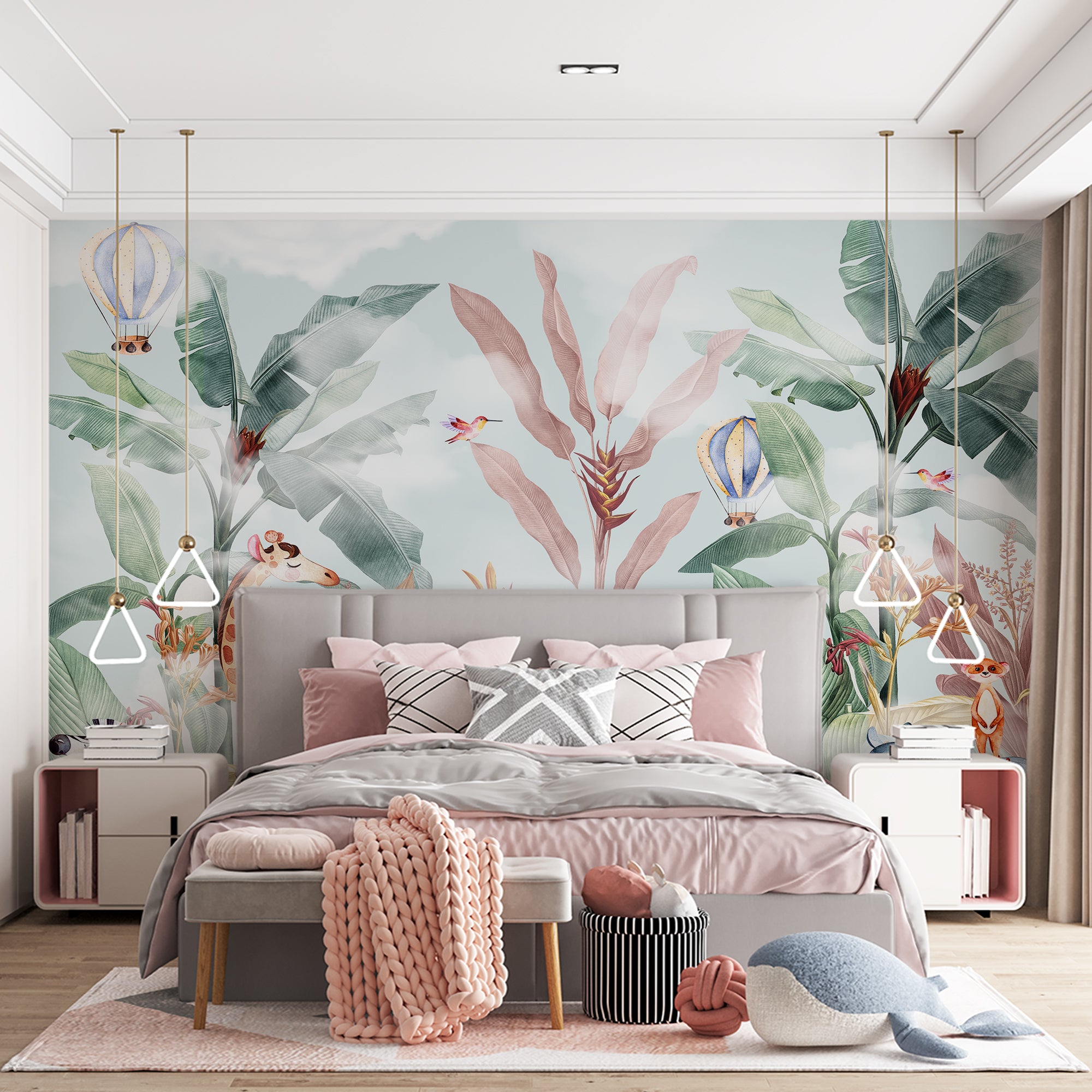 Kids Wall Mural Jungle Dream Tropical Palm Safari Animals Wallpaper for Kids Room