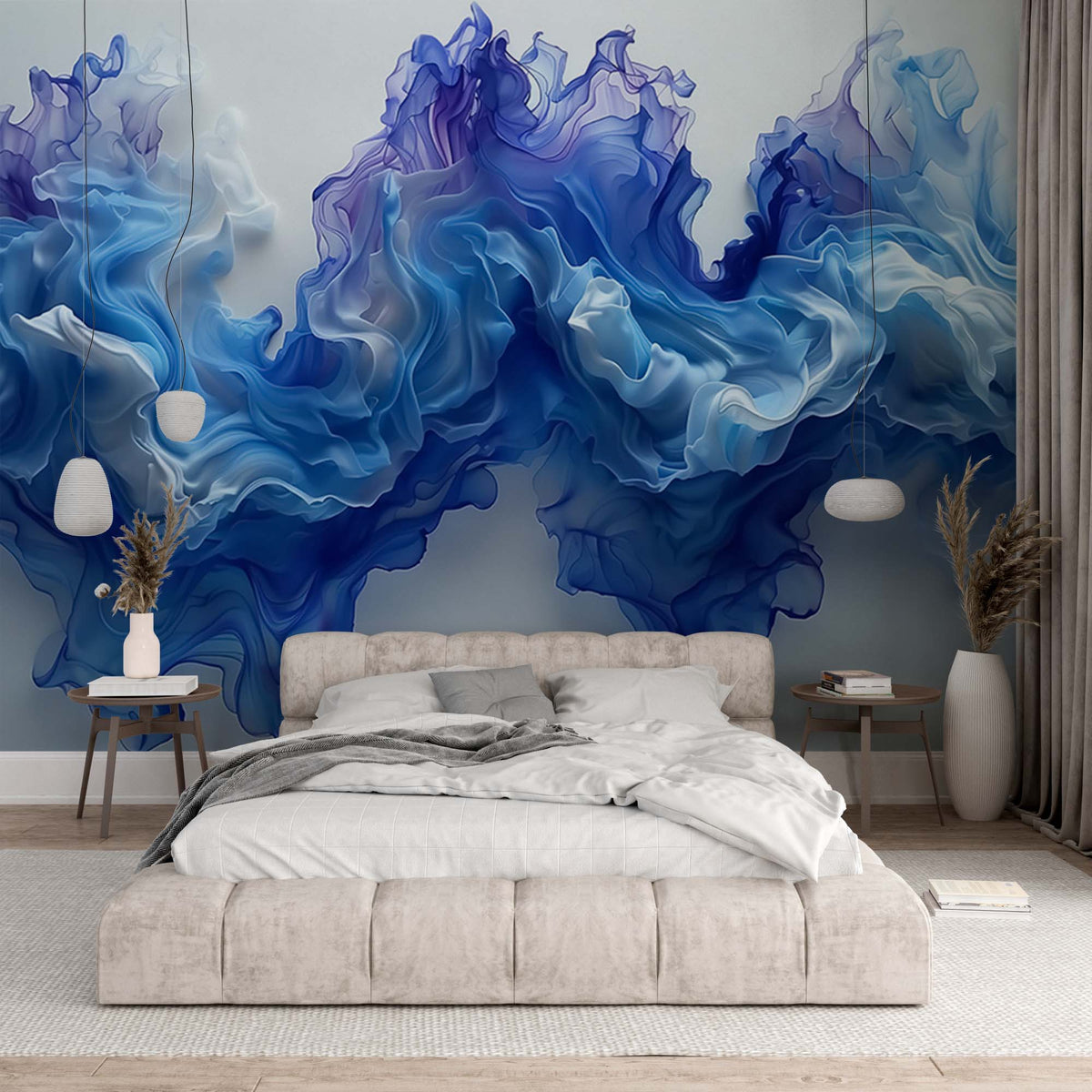 Liquid Ink Abstract Wall Mural Blue Colorful Smoke Wallpaper