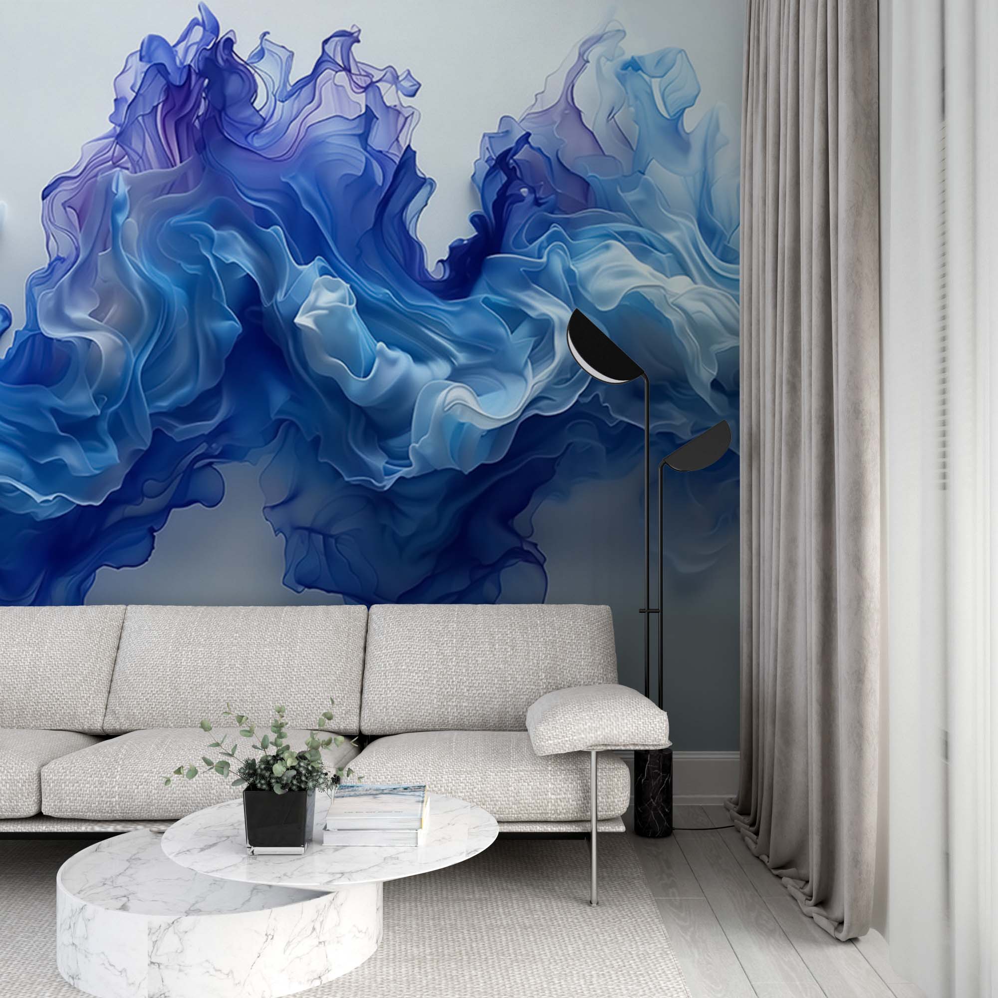 Liquid Ink Abstract Wall Mural Blue Colorful Smoke Wallpaper