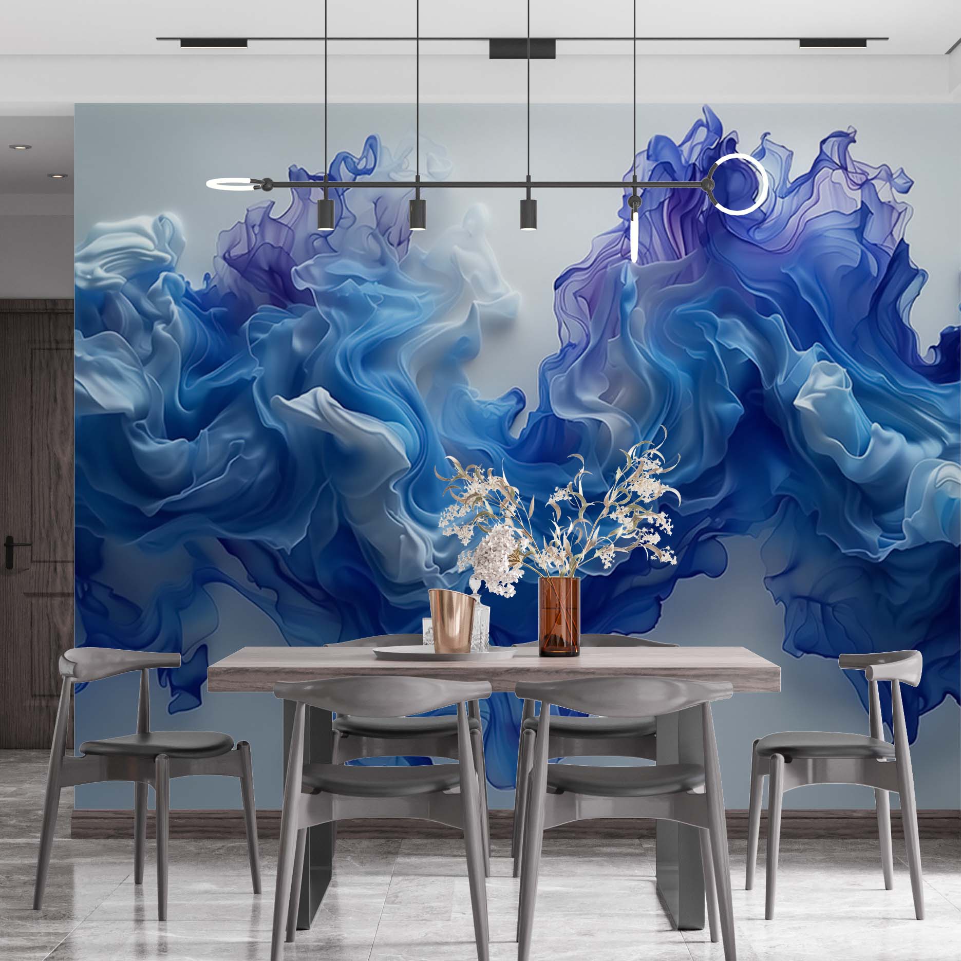 Liquid Ink Abstract Wall Mural Blue Colorful Smoke Wallpaper