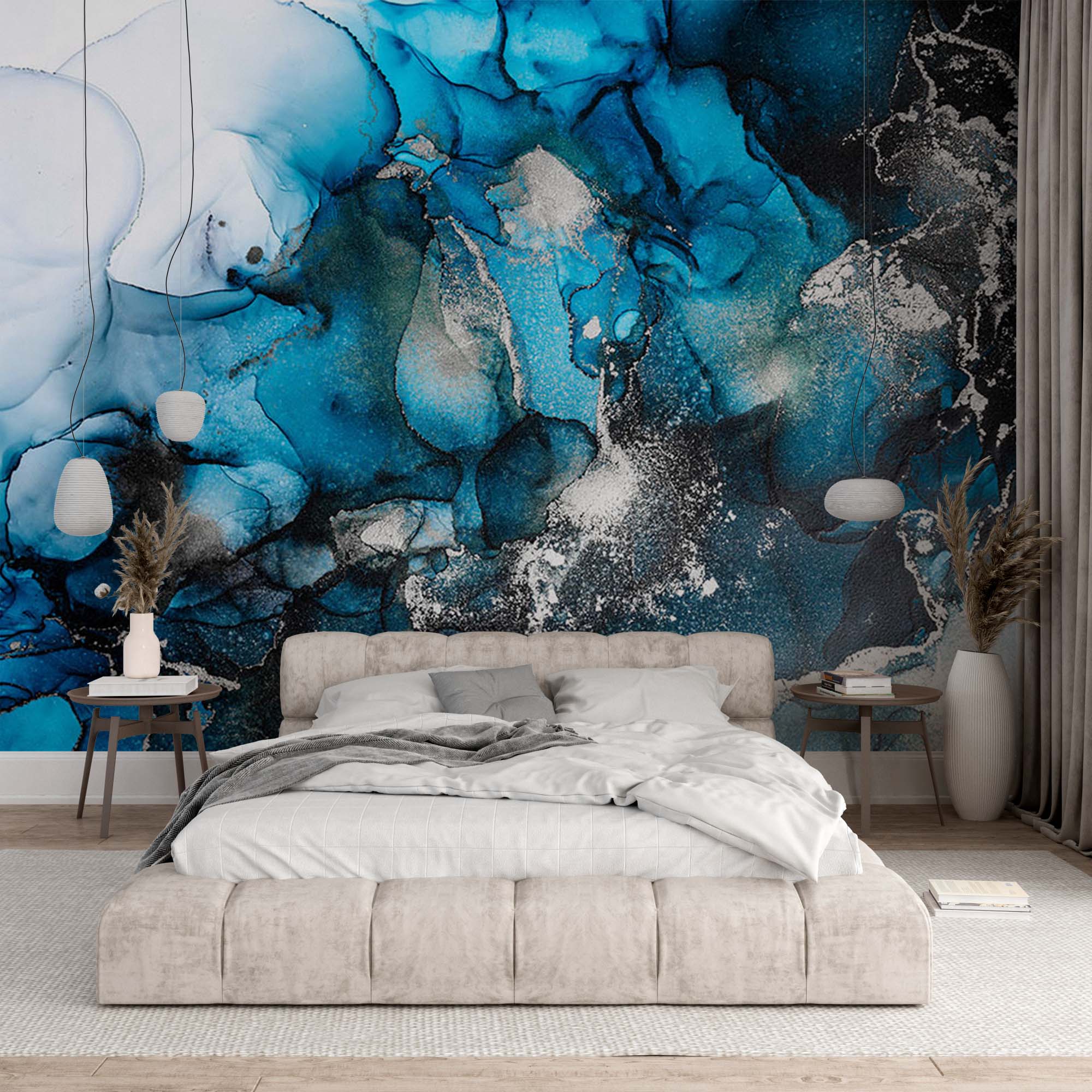 Blue Wall Mural Aqva Art Glittered Abstract Purple Liquid Ink Wallpaper