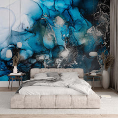 Custom Blue Wall Mural Aqva Art Glittered Abstract Purple Liquid Ink Wallpaper