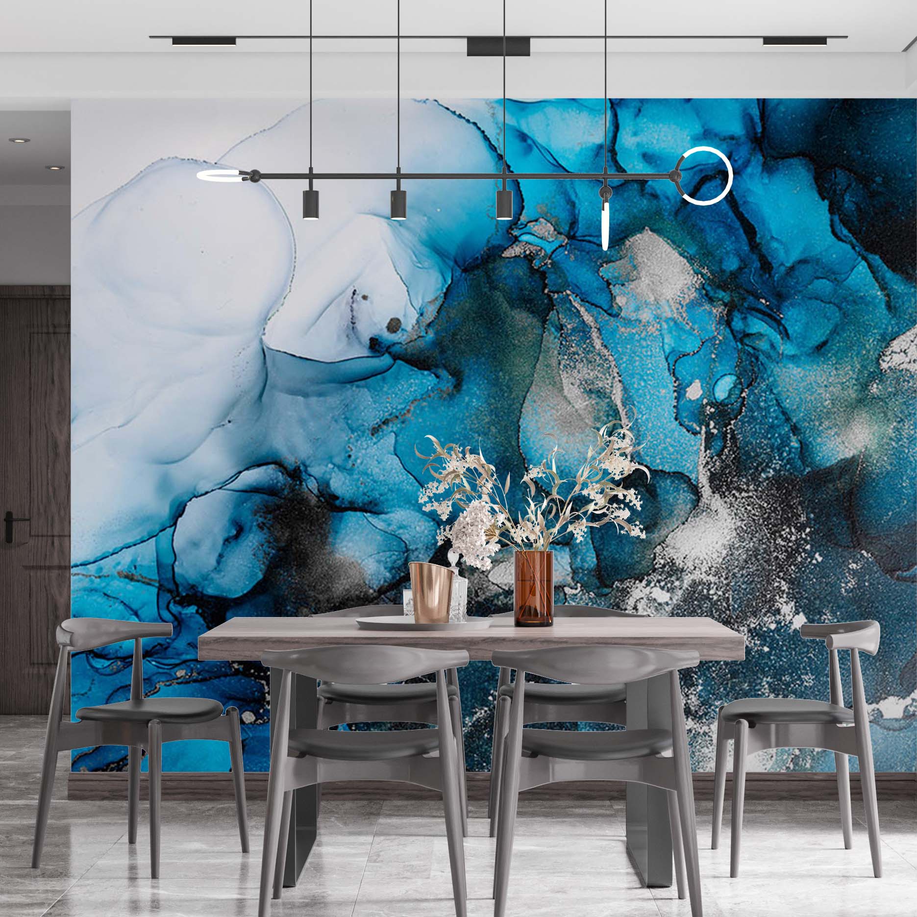 Blue Wall Mural Aqva Art Glittered Abstract Purple Liquid Ink Wallpaper