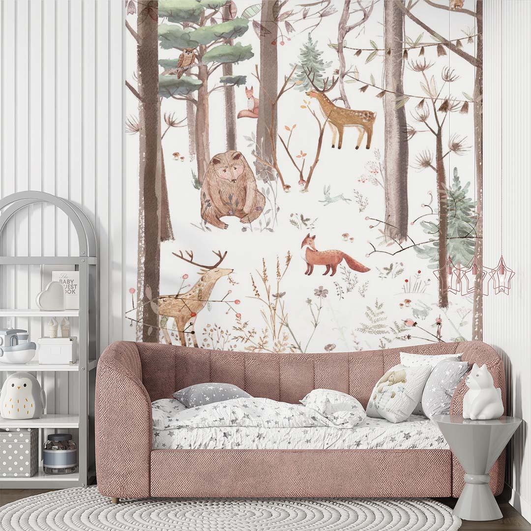 Kids Wall Mural Whimsical Forest Animals Nature Inspired Wallpaper for Kids Room