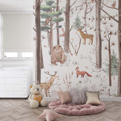 Custom Kids Wall Mural Whimsical Forest Animals Nature Inspired Wallpaper for Kids Room