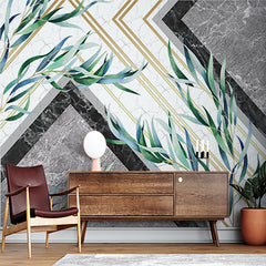 Custom Watercolor Eucalyptus Leaves on Geometric Background Wallpaper Mural