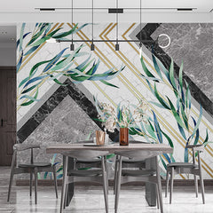 Custom Watercolor Eucalyptus Leaves on Geometric Background Wallpaper Mural