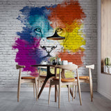 Lion Head Wall Mural Colorful Savannah Brick Wall Wallpaper