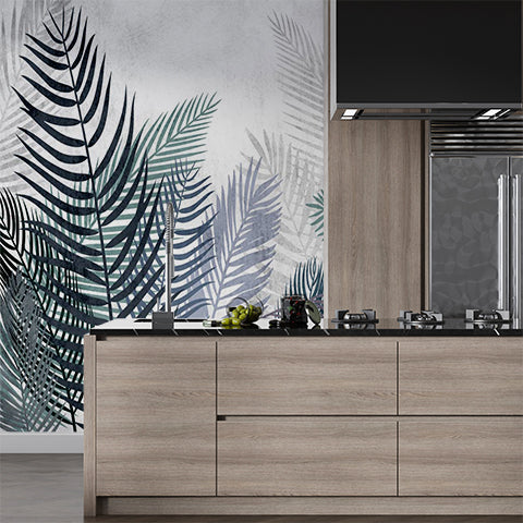 Watercolor Tropical Leaves Wallpaper Mural: Lush Greens on White Background