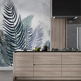 Watercolor Tropical Leaves Wallpaper Mural: Lush Greens on White Background