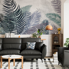 Custom Watercolor Tropical Leaves Wallpaper Mural: Lush Greens on White Background