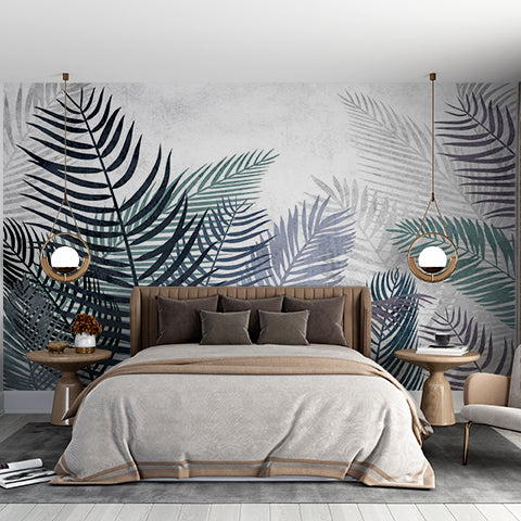 Watercolor Tropical Leaves Wallpaper Mural: Lush Greens on White Background