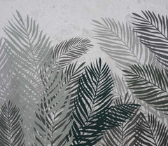 Custom Monochrome Tropical Palm Leaf Wall Mural Dark Fresco Wallpaper