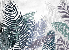 Custom Watercolor Tropical Leaves Wallpaper Mural: Lush Greens on White Background