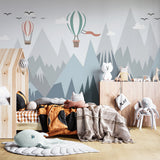 Kids Wall Murals Blue Mountains Geometric Simple Design Nursery Wallpaper for Kids