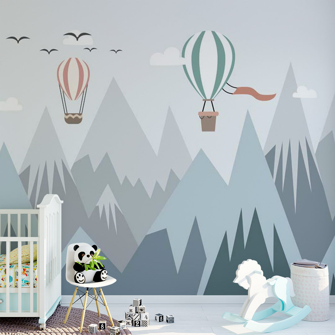 Kids Wall Murals Blue Mountains Geometric Simple Design Nursery Wallpaper for Kids