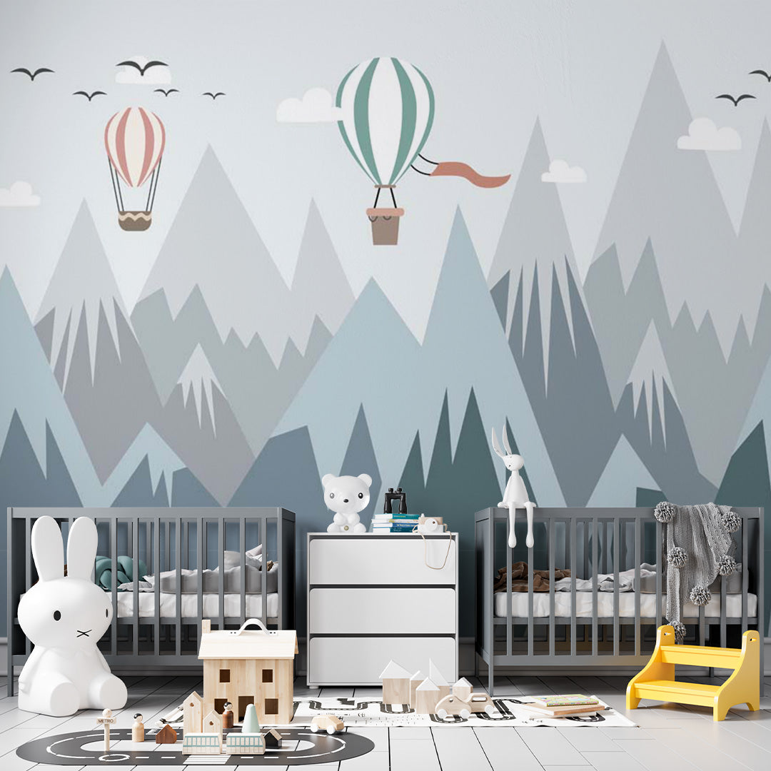 Kids Wall Murals Blue Mountains Geometric Simple Design Nursery Wallpaper for Kids