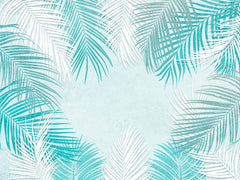 Custom Light Blue Background Wallpaper Mural with Watercolor Palm Leaves