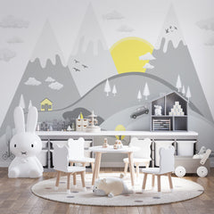 Custom  Kids Wall Murals Mountains Cars Geometric Simple Design Nursery Wallpaper for Kids