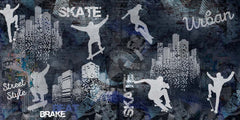 Custom Urban Skateboarding Wall Mural Wallpaper - Street Style Silhouettes with Cityscape