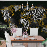 Bold Chalkboard-Style World Map Wall Mural Wallpaper with Hand-Lettered Typography