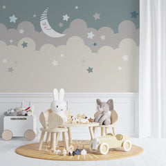 Custom Kids Wall Murals Moon Blue Stars Nursery Wallpaper for Kids