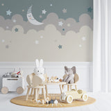 Kids Wall Murals Moon Blue Stars Nursery Wallpaper for Kids