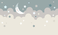 Custom Kids Wall Murals Moon Blue Stars Nursery Wallpaper for Kids