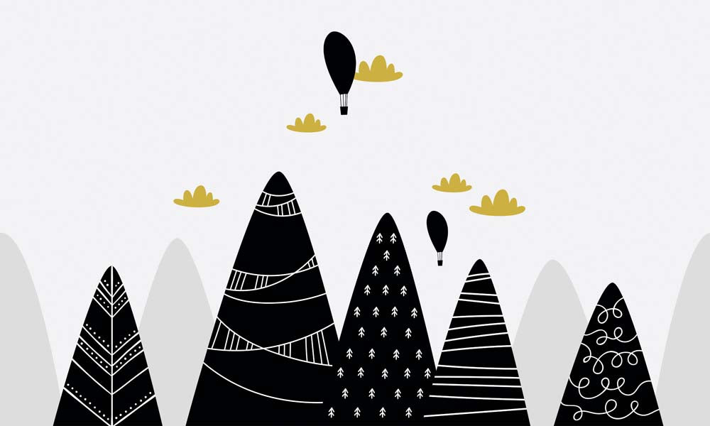 Kids Wall Murals Simple Design Black Mountains Nursery Wallpaper for Kids