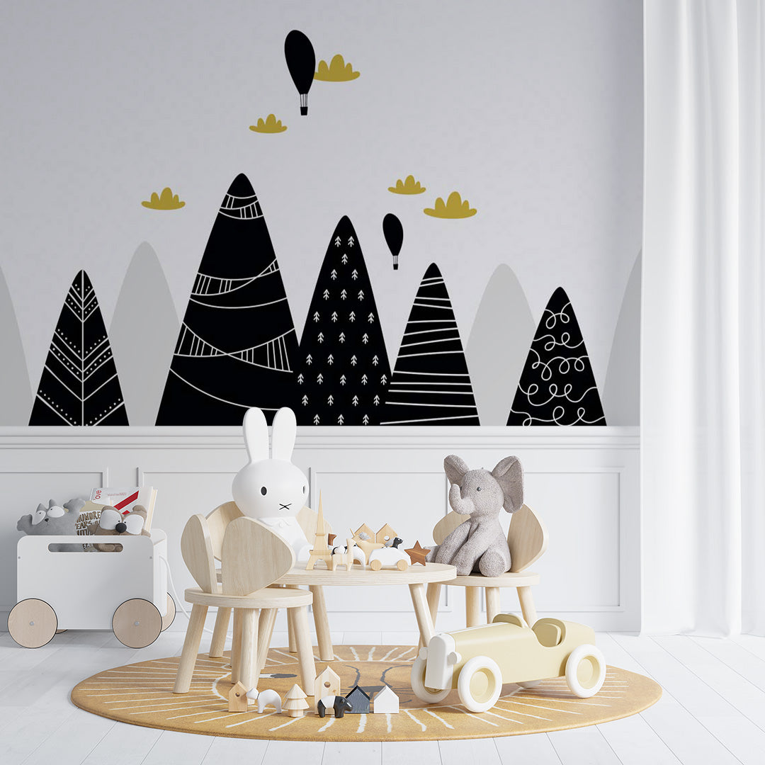 Kids Wall Murals Simple Design Black Mountains Nursery Wallpaper for Kids