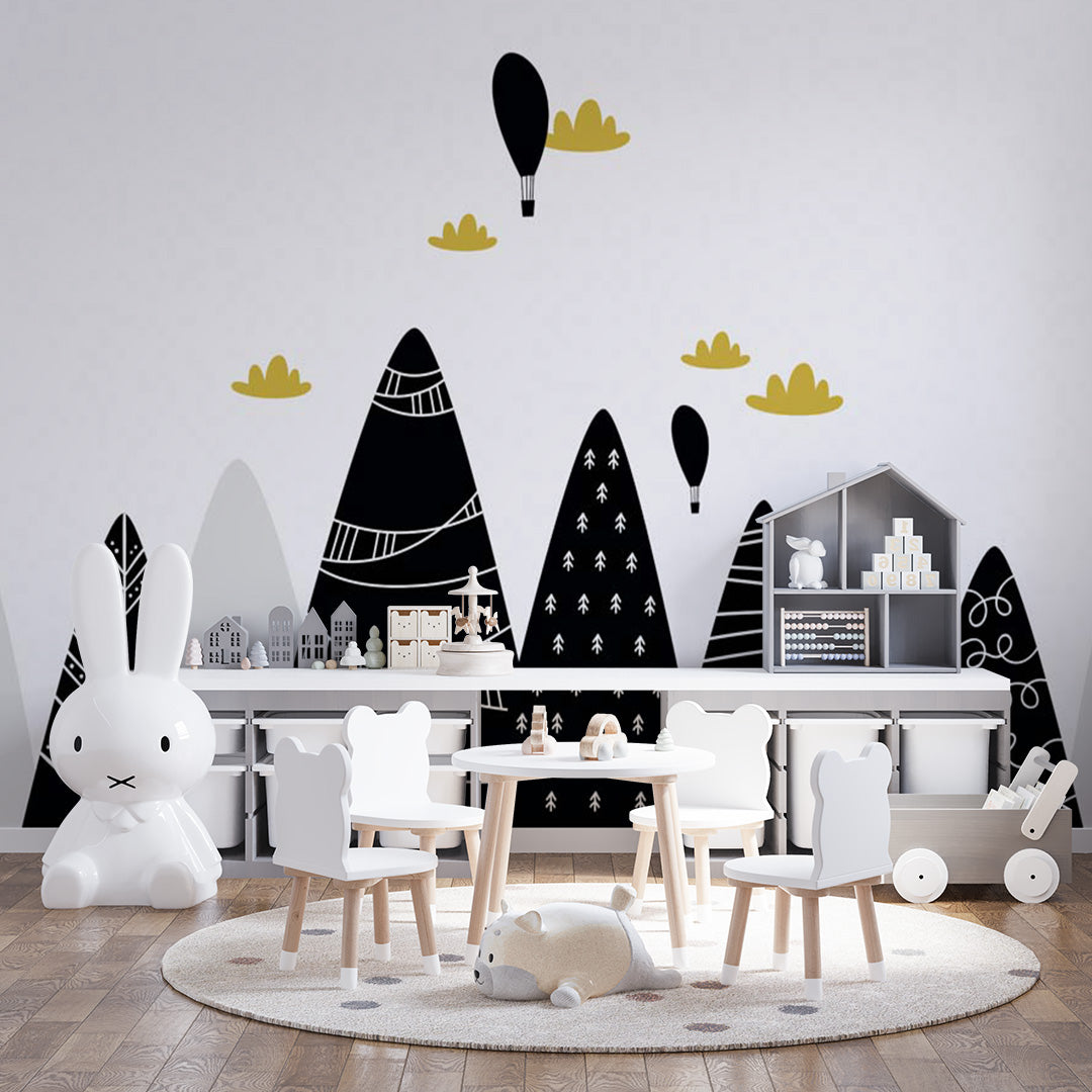 Kids Wall Murals Simple Design Black Mountains Nursery Wallpaper for Kids