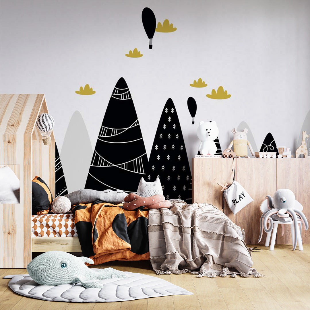 Kids Wall Murals Simple Design Black Mountains Nursery Wallpaper for Kids