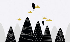 Custom Kids Wall Murals Simple Design Black Mountains Nursery Wallpaper for Kids